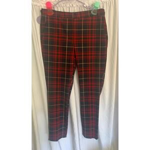 ZARA Basic Red Plaid Tartan Slim Pants Women’s M US 6 Ankle Trouser Check